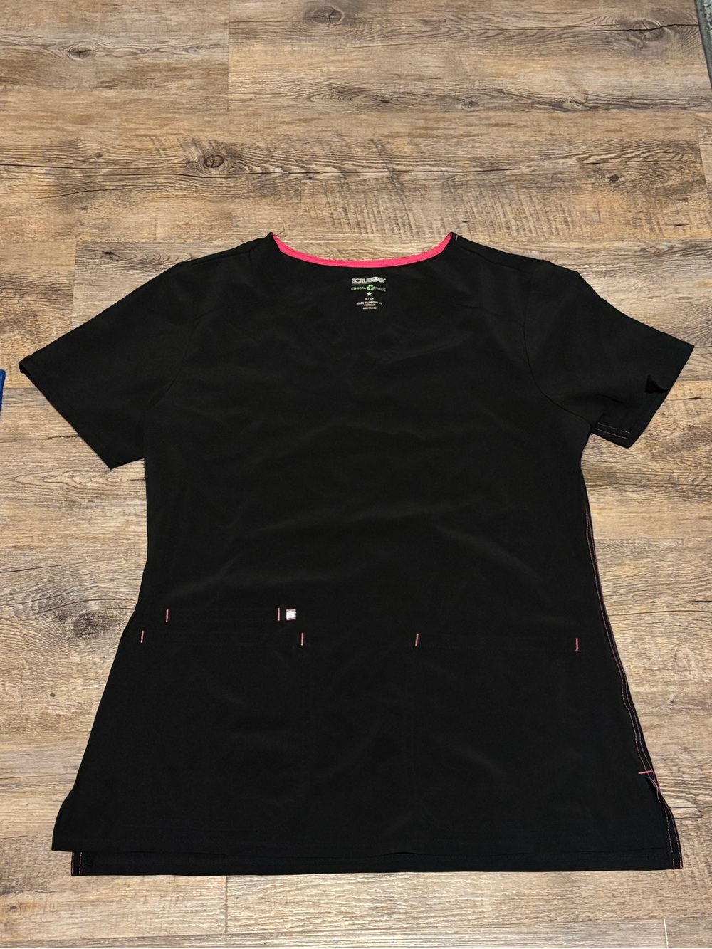 Black Women’s Short Sleeve Scrub Top with Pink Trim